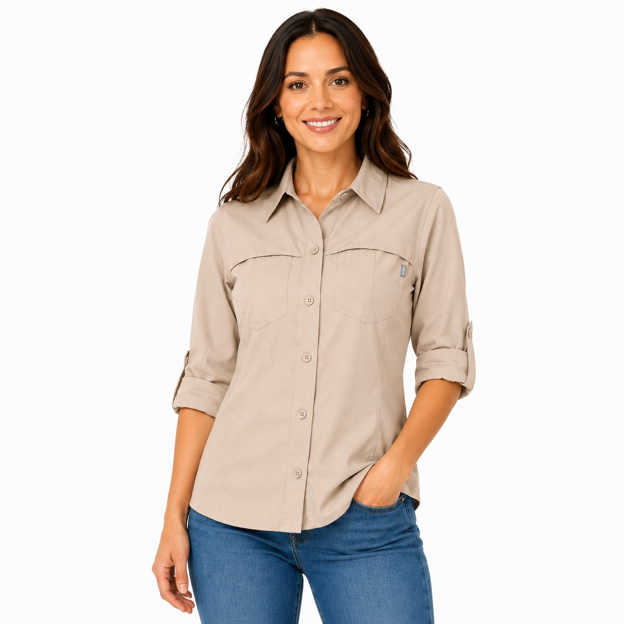Columbia Silver Ridge beige hiking shirt with sun protection