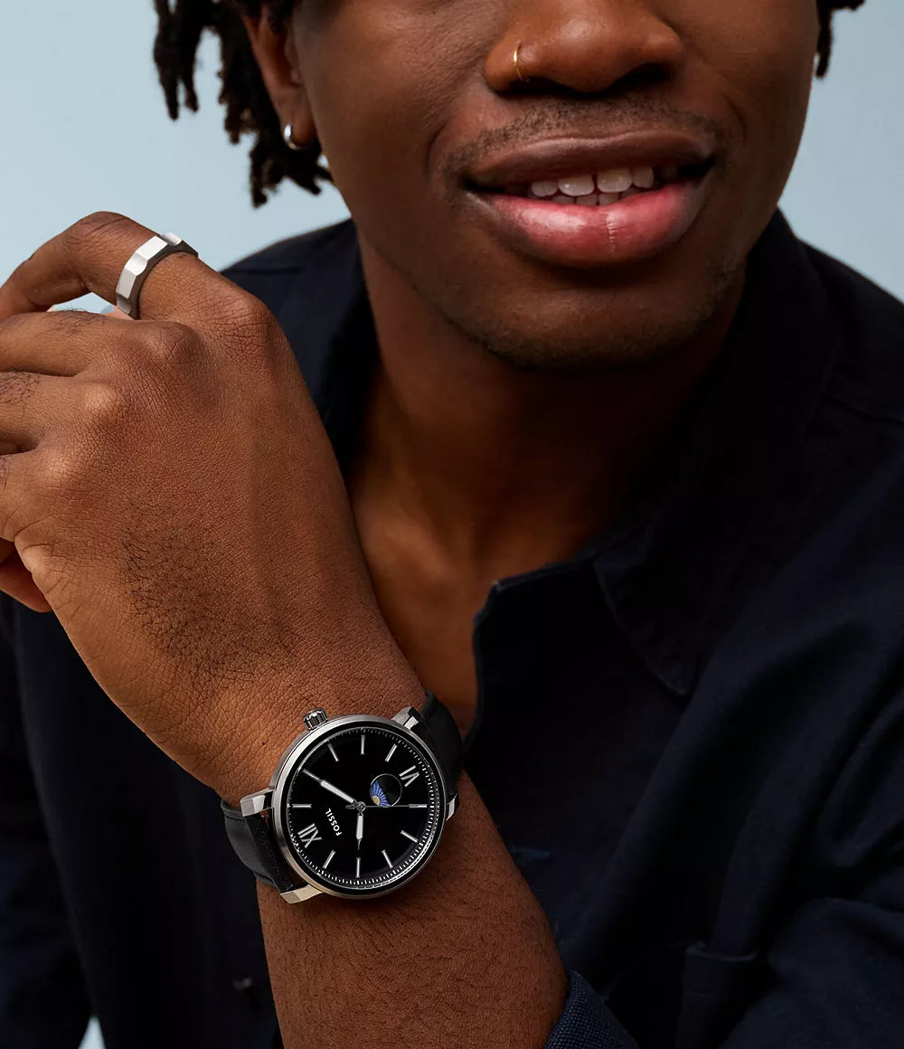 Fossil Rhett Multifunction Black Leather Watch