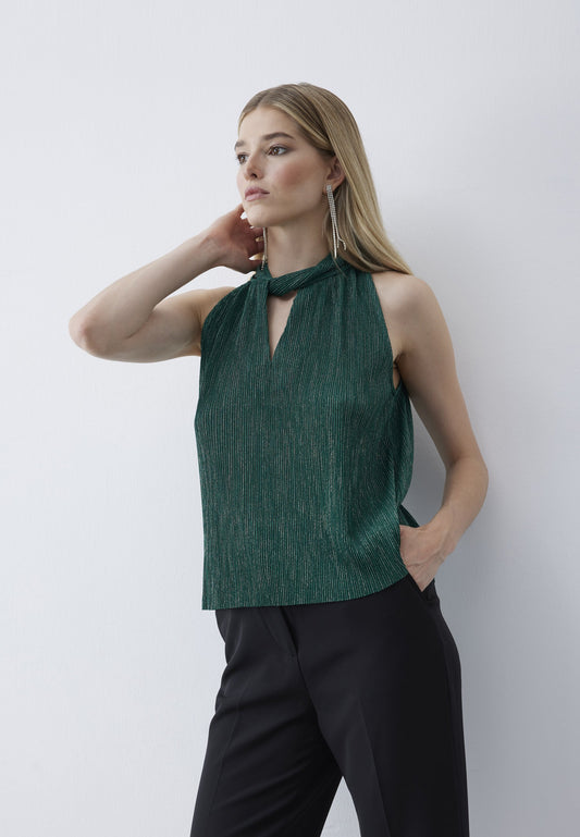 Nine West sleeveless Back Silver Metallic Ruffle Shimmer Flowy Top Blouse