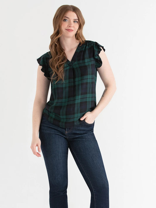 Tommy Hilfiger Women's Plaid  short sleeve blouse Tie-Neck Gown