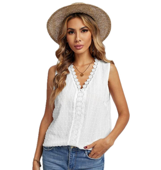 Naïf Crochet V Neck Textured Tank Top