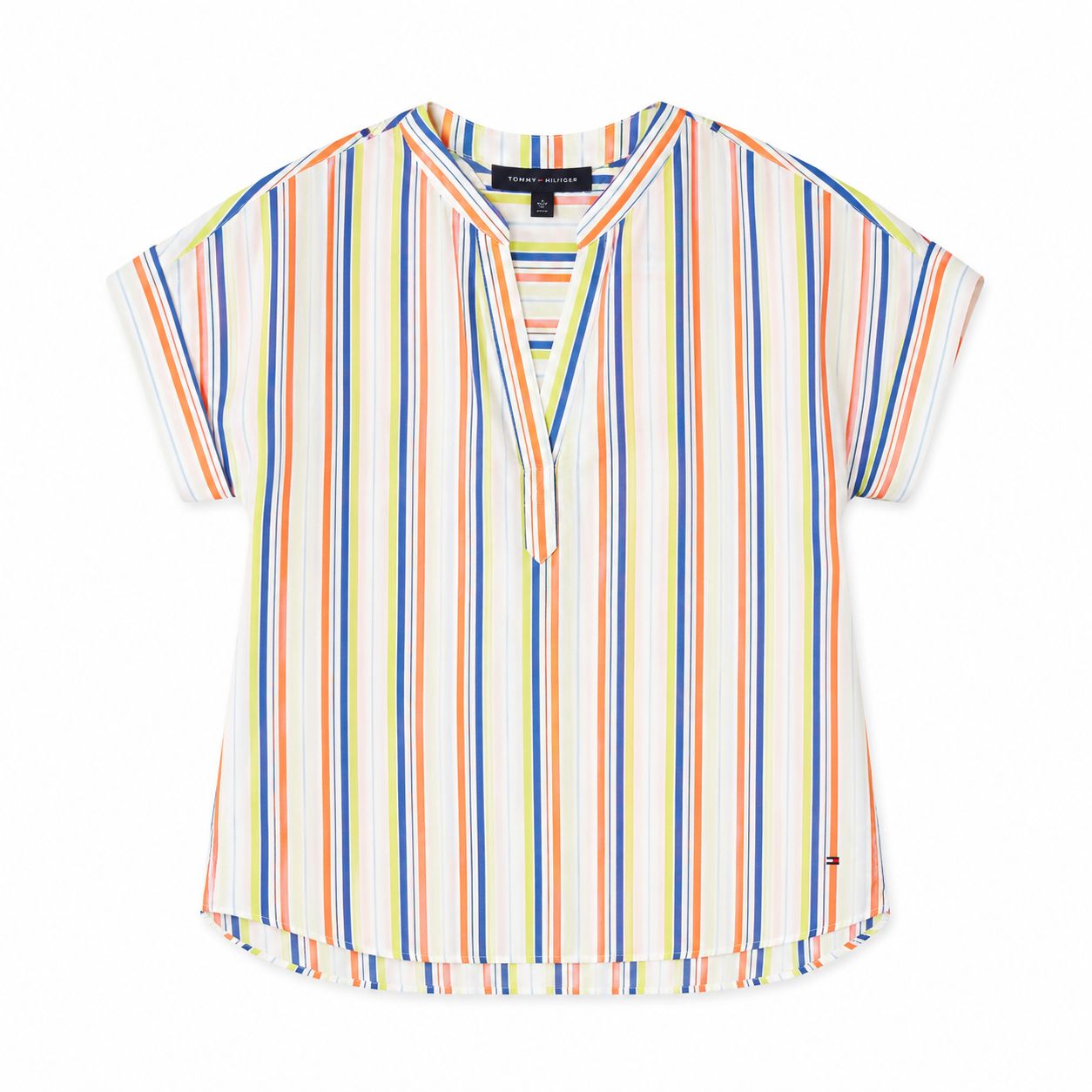 Tommy Hilfiger essential short-sleeved blouse with multicolor stripes and mandarin collar