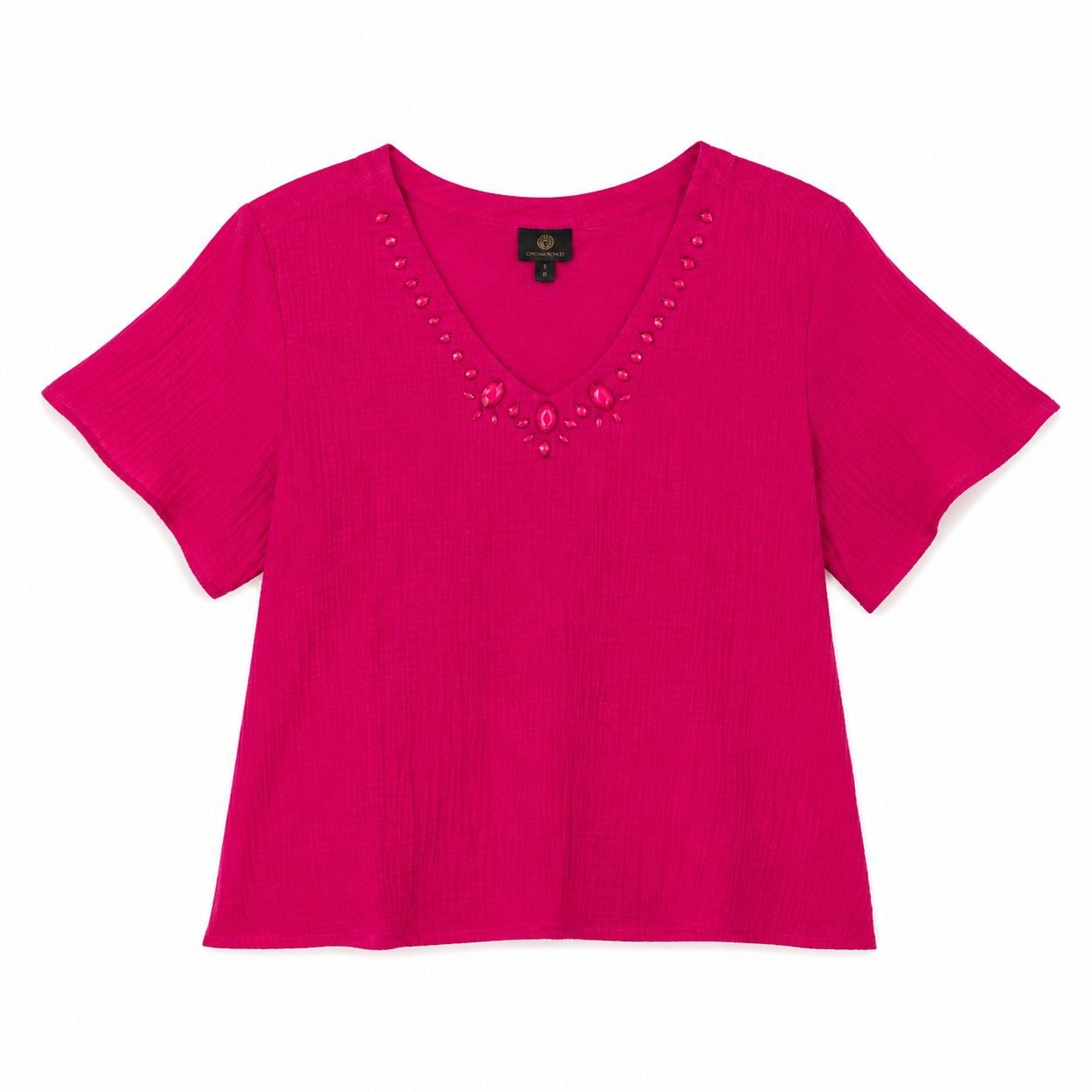 Collection Short-sleeved blouse in vibrant fuchsia pink