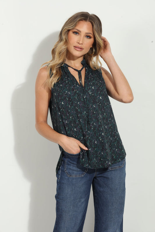 Michael Kors Shimmer Paisley Velvet Flutter Tie Neck Top