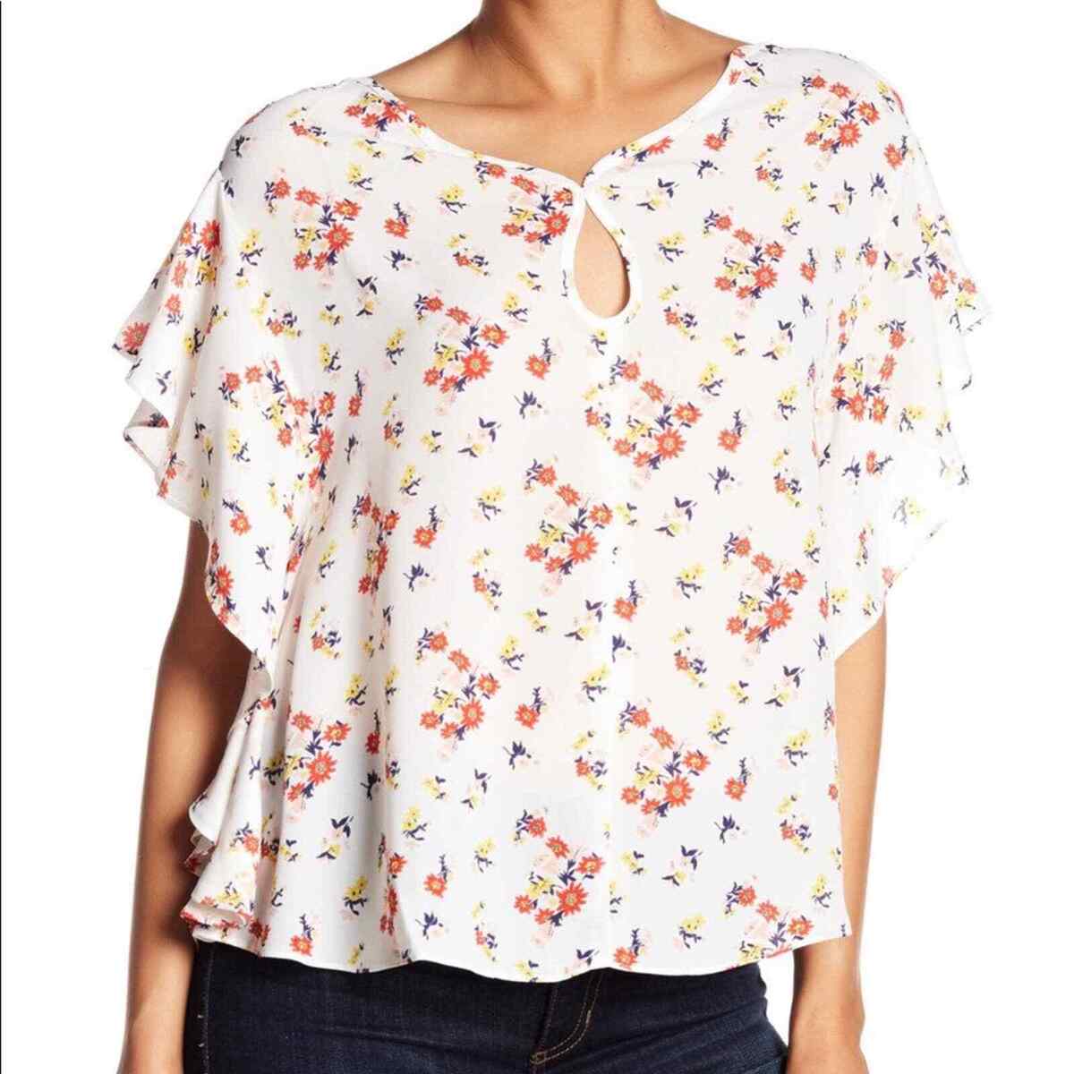 Max Studio Blouse with Ruffled Sleeves and Floral Print