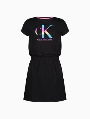 Calvin Klein Girls Rainbow Ombre Logo Dress