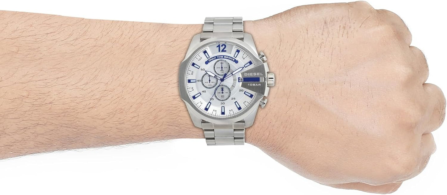Diesel Men's Mega Chief Chronograph Silver Tone Stainless Steel Watch