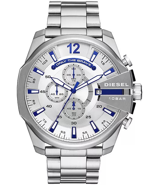 Diesel Men's Mega Chief Chronograph Silver Tone Stainless Steel Watch