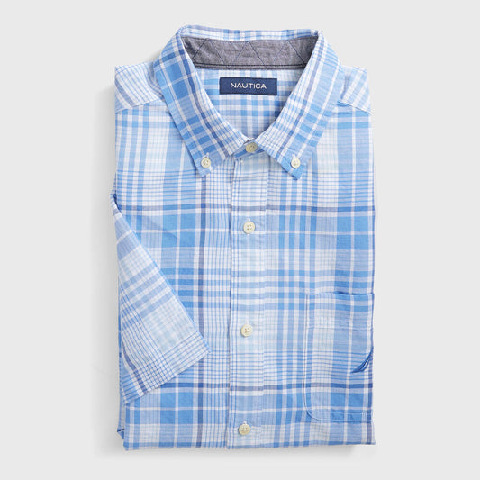 Nautica Plaid  Linen Short Sleeve  Shirt
