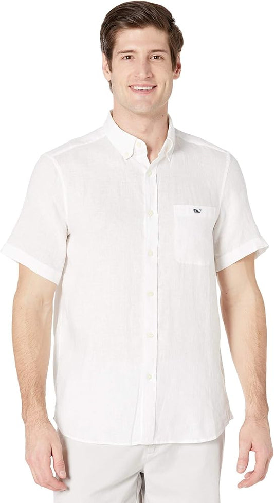 vineyard vines Camisa de lino de manga corta de corte clásico para hombre
