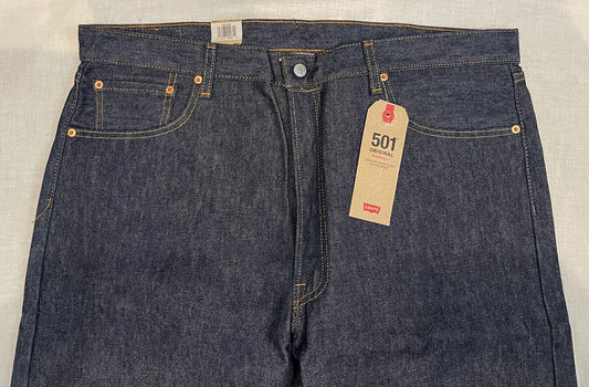 Pantalones de mezclilla Levis 501 originales retráctiles con botones azules rígidos negros nuevos