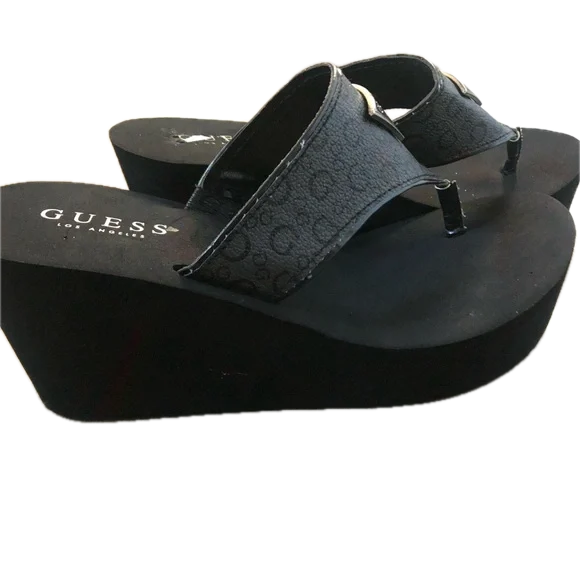 Guess Wedge Flip Flops Black