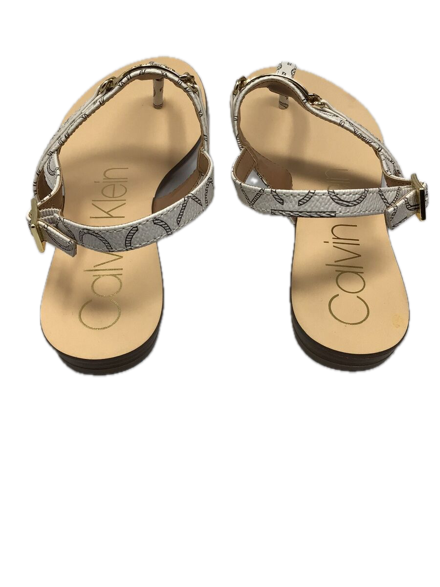 Calvin Klein Soley Monogram Logo White Back Strap Sandals
