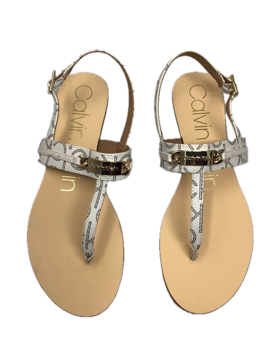 Calvin Klein Soley Monogram Logo White Back Strap Sandals