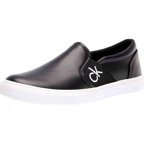 Calvin Klein Women’s CK Logo Faux Leather Slip-On Sneakers