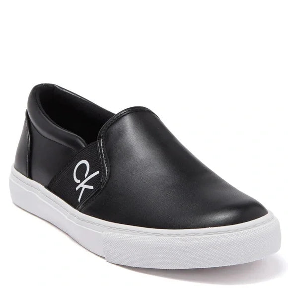 Calvin Klein Women’s CK Logo Faux Leather Slip-On Sneakers