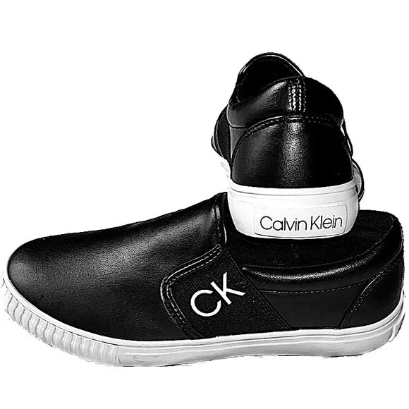Calvin Klein Women’s CK Logo Faux Leather Slip-On Sneakers