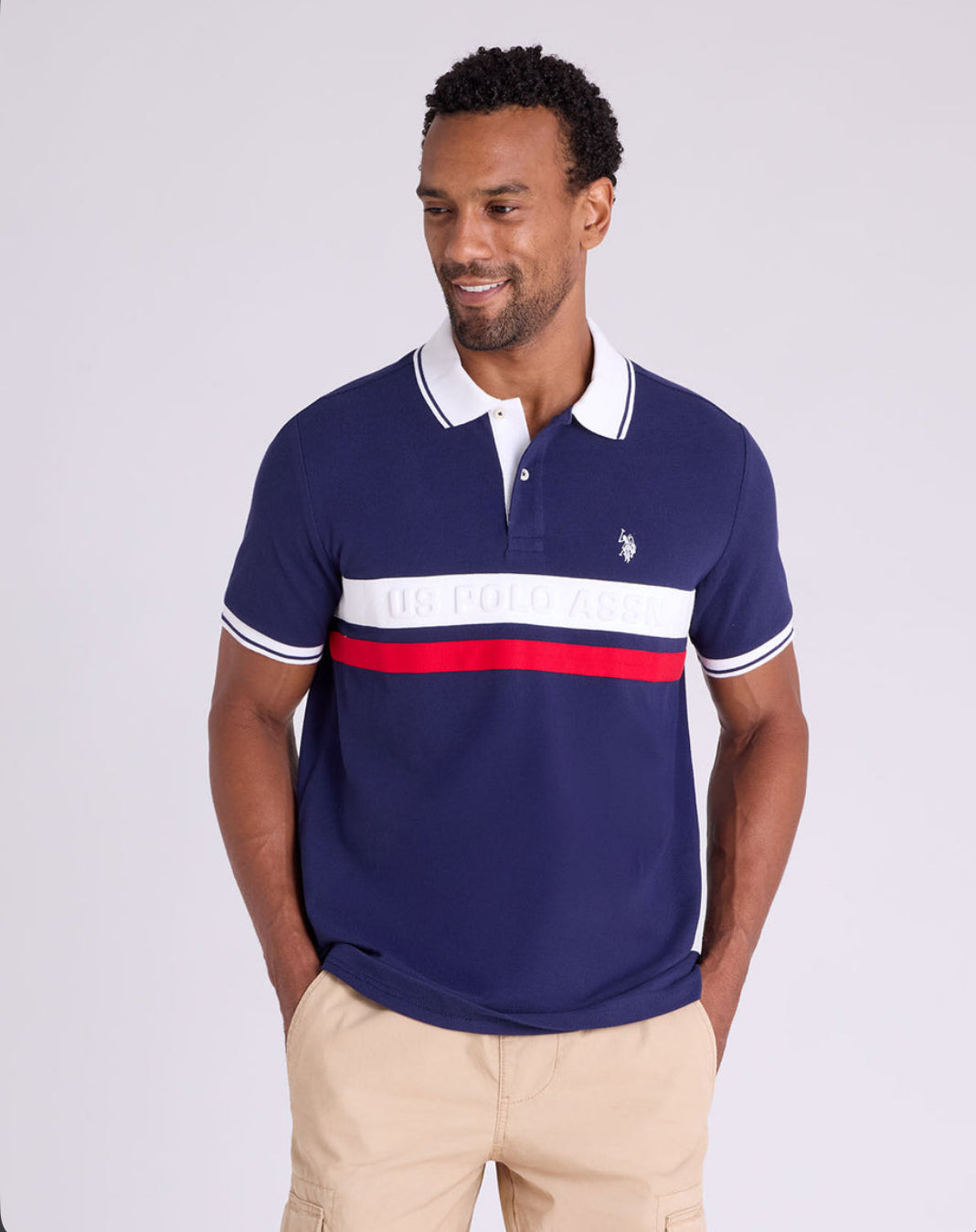 U.S Polo pique color block zipper polo shirt