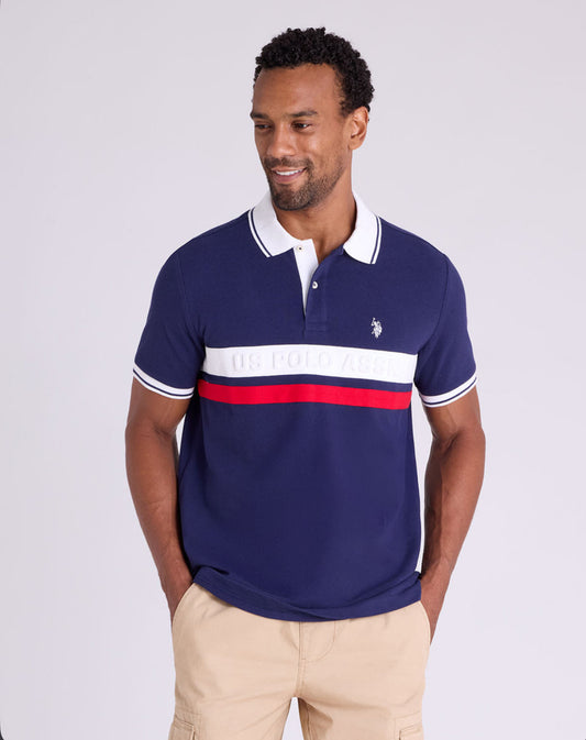 U.S Polo pique color block zipper polo shirt