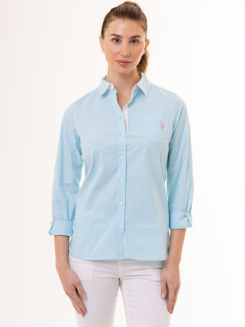 U.S Polo Striped Poplin Long Sleeve Shirt