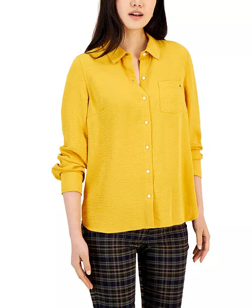 Tommy Hilfiger Women's Roll-Tab-Sleeve Button-Down Emblem Shirt