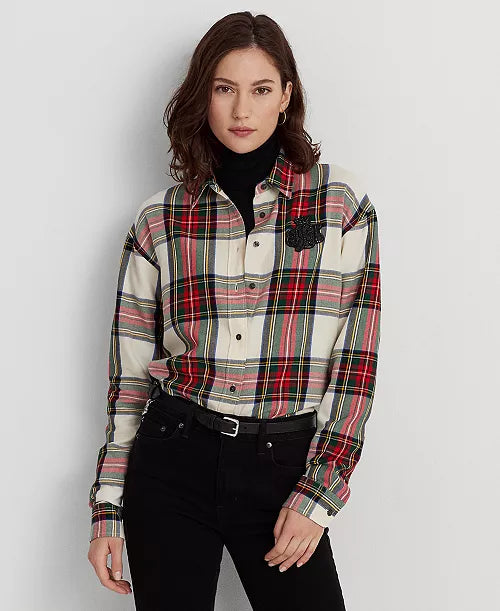 Ralph Lauren Women's Bullion Checked Plaid Twill Shirt