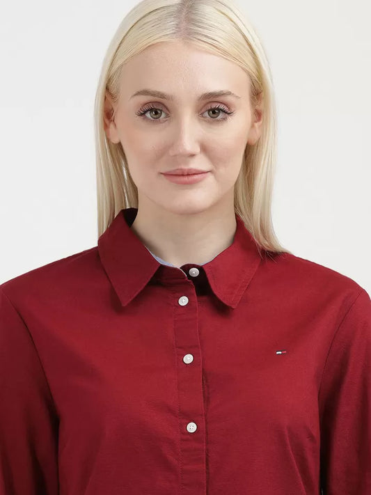 Tommy Hilfiger Maroon Cotton Shirt