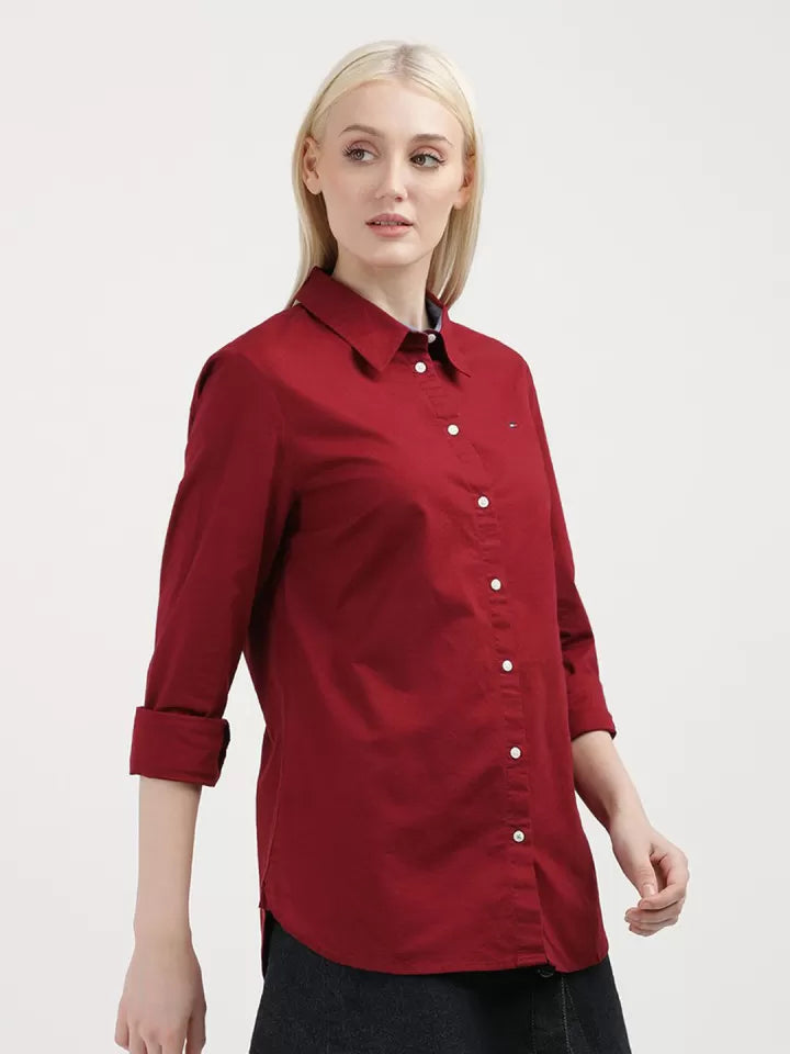 Tommy Hilfiger Maroon Cotton Shirt