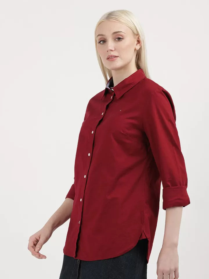 Tommy Hilfiger Maroon Cotton Shirt