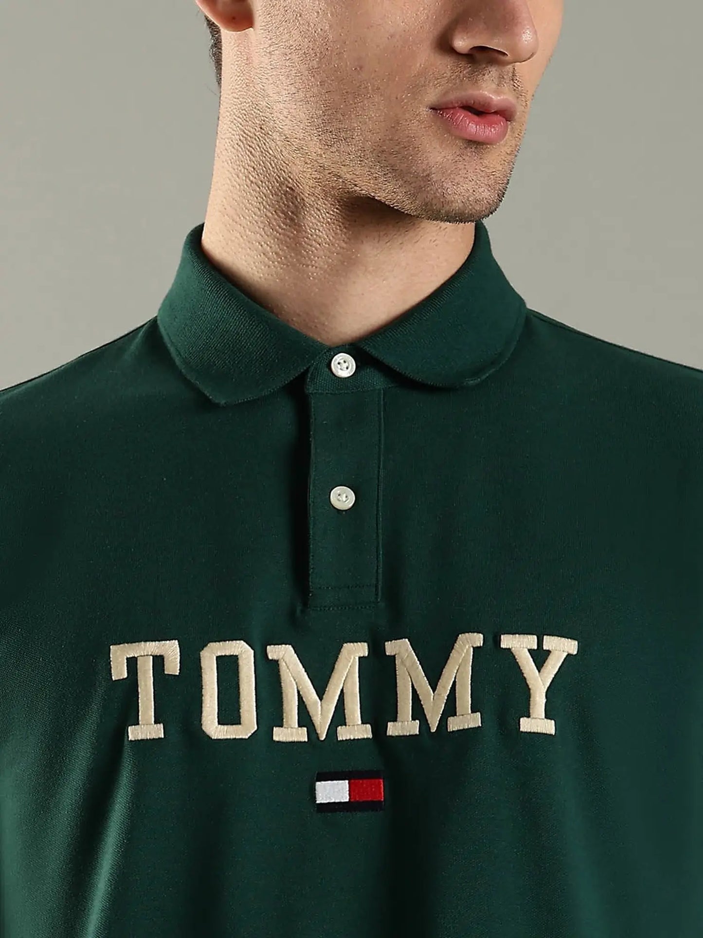 Tommy Hilfiger Tommy Hilfiger Dark Green Cotton Regular Fit Logo Printed Polo