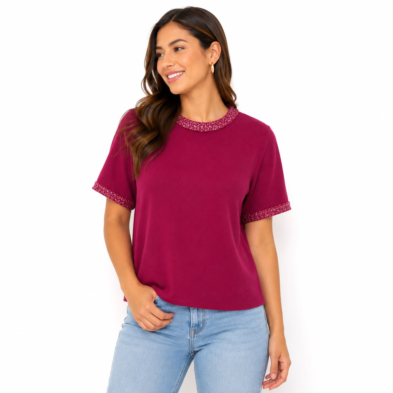 Nanette Lepore short sleeve sweater in wine color