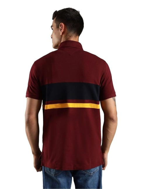 Tommy Hilfiger Red Cotton Regular Fit Striped Polo