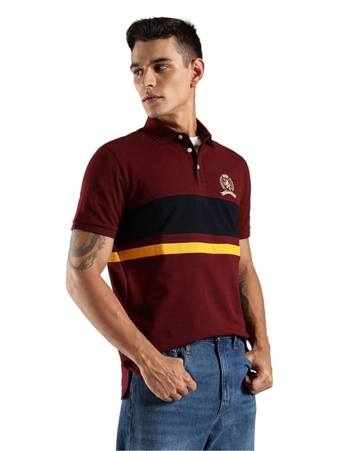 Tommy Hilfiger Red Cotton Regular Fit Striped Polo