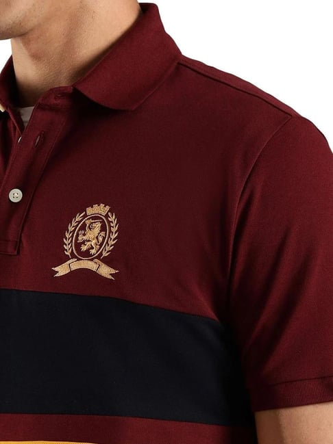 Tommy Hilfiger Red Cotton Regular Fit Striped Polo