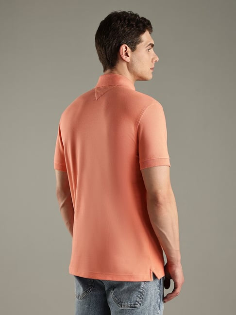 Tommy Hilfiger Peach Striped Slim Fit Cotton Polo