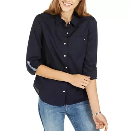 Tommy Hilfiger Women's Cotton Roll-Tab Button-Up Shirt
