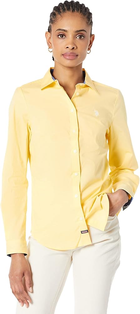 U.S. Polo Assn. Camisa de popelina elástica sólida de manga larga, sunshine, L