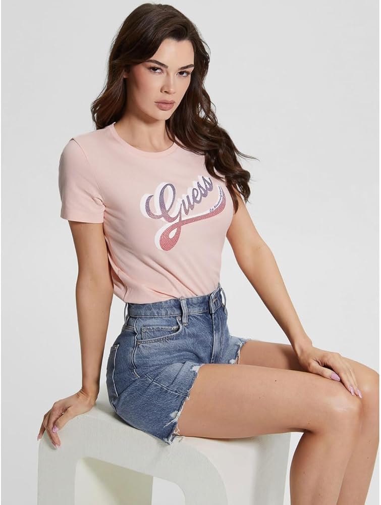 Guess T-Shirt Donna SS cn Shaded Logo tee Rosa