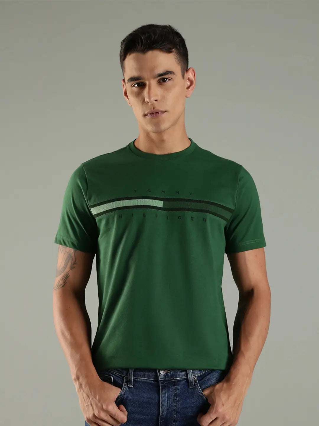 Tommy Hilfiger Men’s  Brand Logo Printed Round Neck Cotton T-Shirt