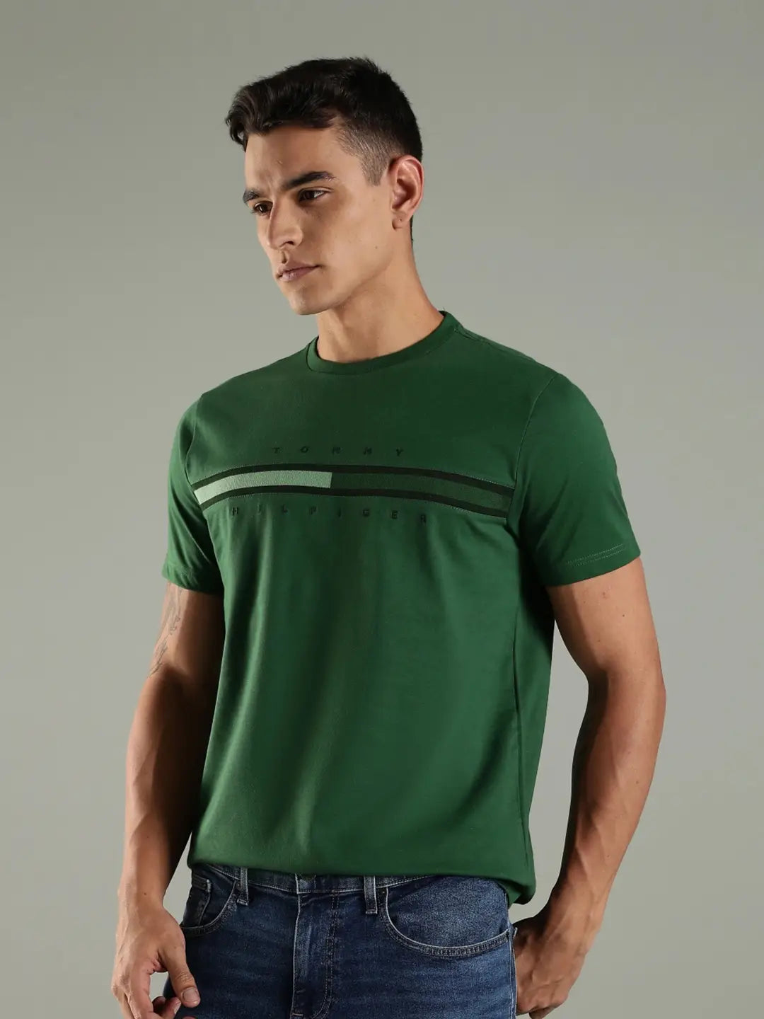 Tommy Hilfiger Men’s  Brand Logo Printed Round Neck Cotton T-Shirt