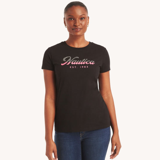 Nautica studded logo puff graphic t-shirt
