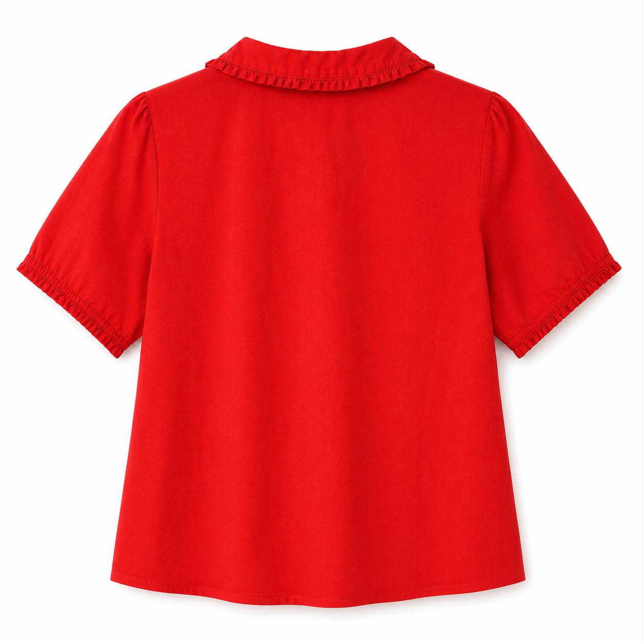 Isaac Mizrahi New York red blouse with ruffled collar and puffy sleeves