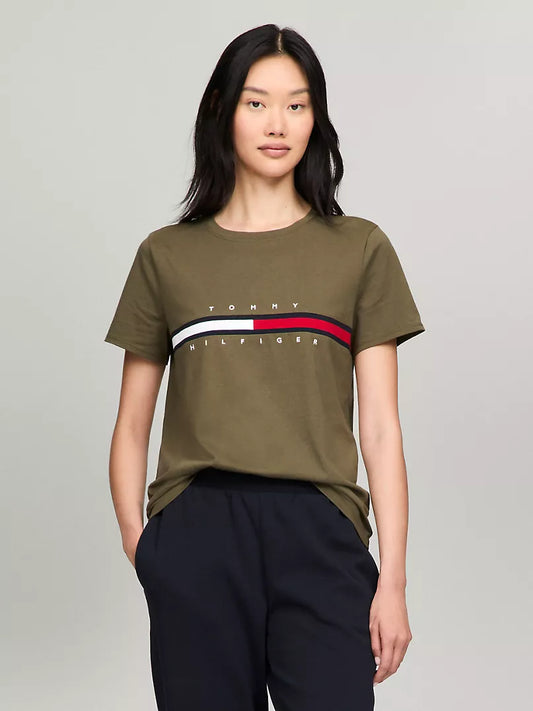 Tommy Hilfiger-Embroidered Flag Stripe Logo T-Shirt