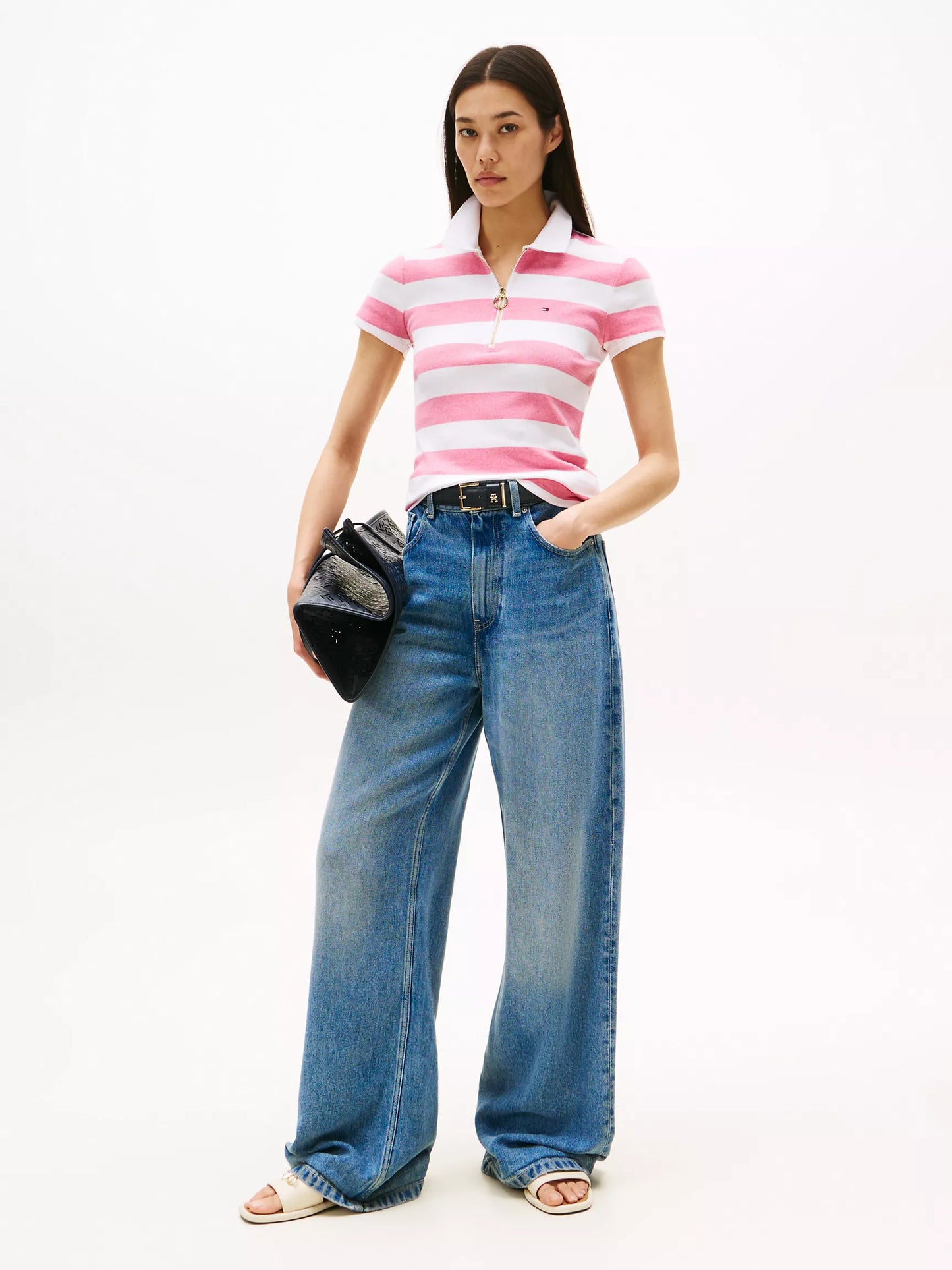 Tommy Hilfiger Slim Fit Rugby Stripe Zip Polo Women’s