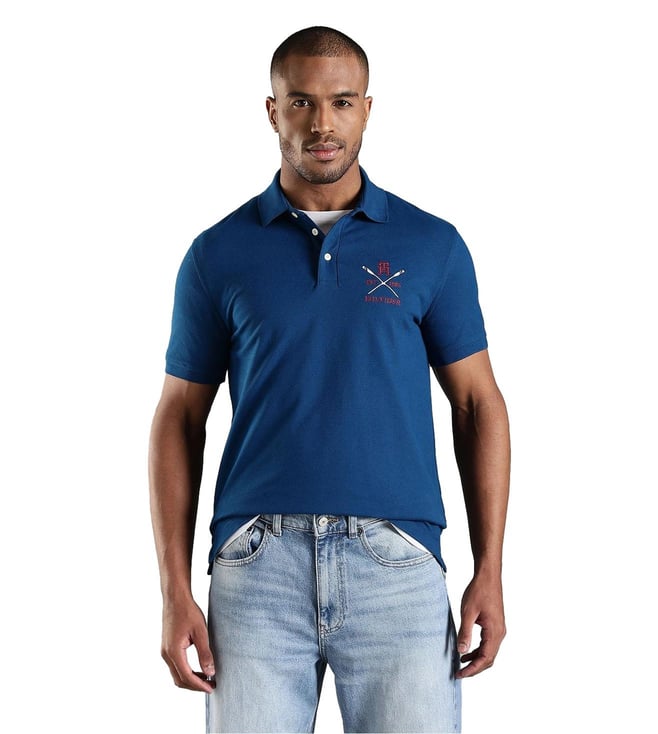 Tommy Hilfiger Blue Cotton Regular Fit Polo T-Shirt
