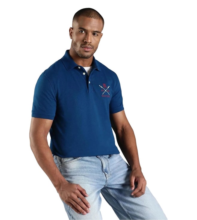 Tommy Hilfiger Blue Cotton Regular Fit Polo T-Shirt