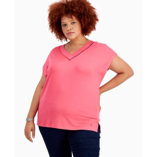 Tommy Hilfiger Playera de Cuello en V para Mujer Playera con Cuello en para Mujer