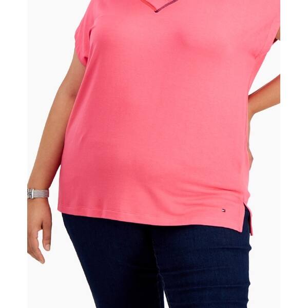 Tommy Hilfiger Playera de Cuello en V para Mujer Playera con Cuello en para Mujer