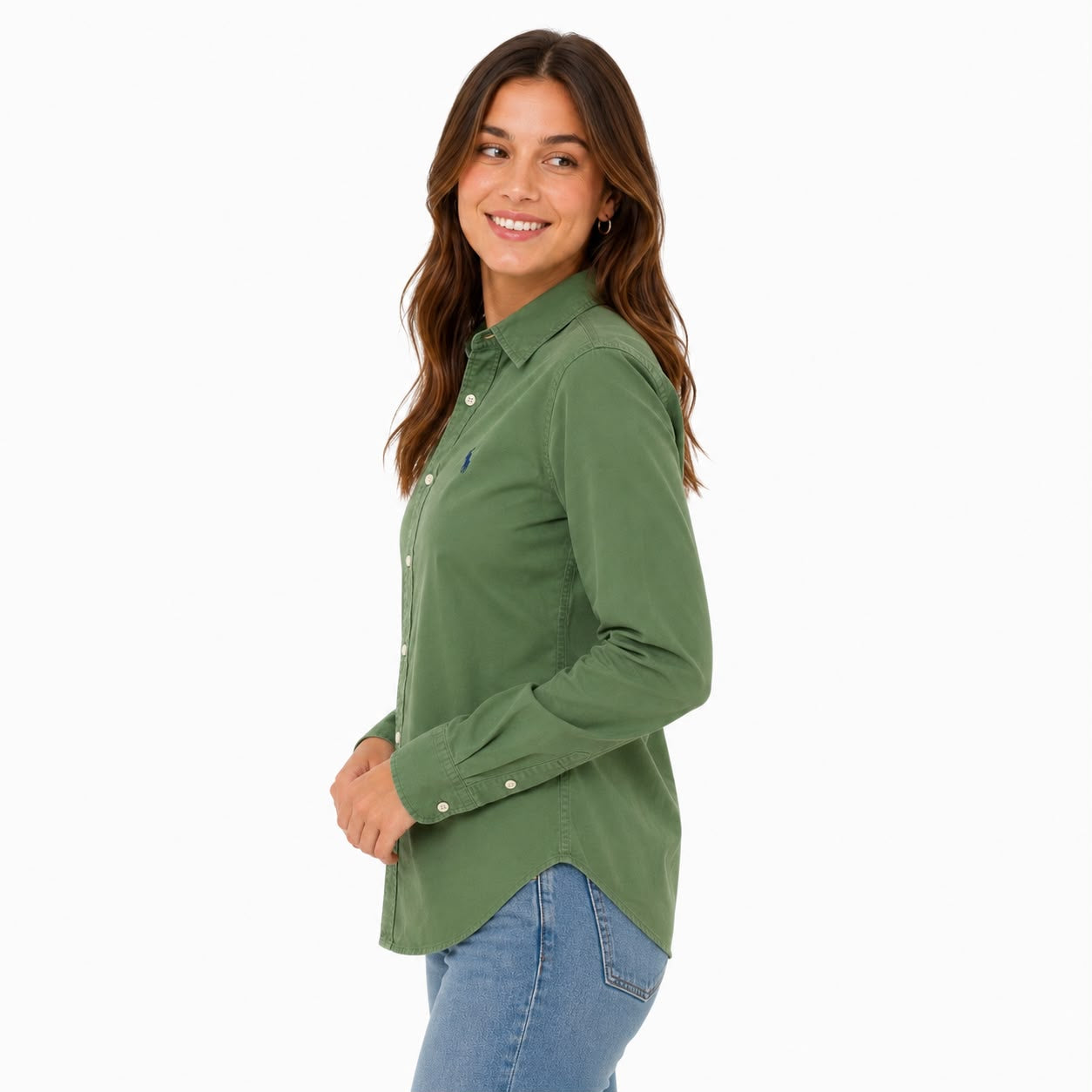 Polo Ralph Lauren Cotton Twill Shirt White Logo in green Women’s