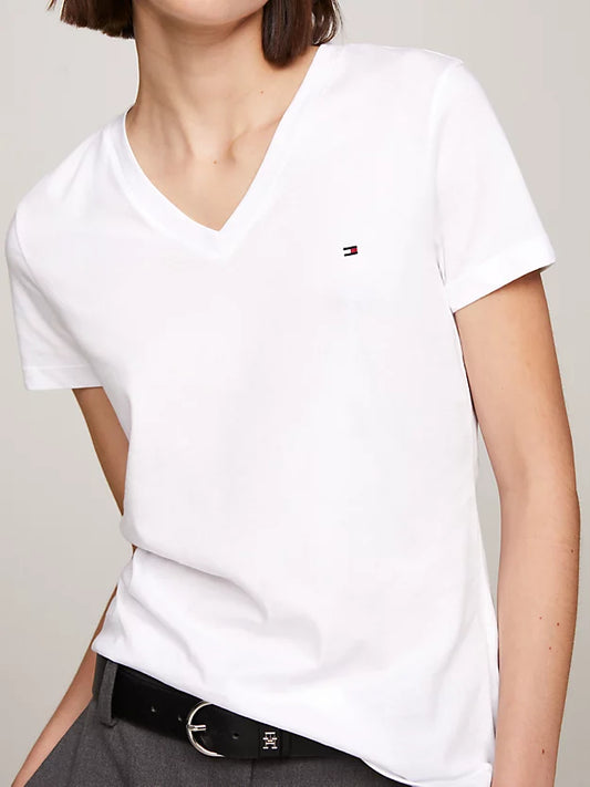 Tommy Hilfiger T-Shirt Heritage con cuello de pico Blanco Women’s